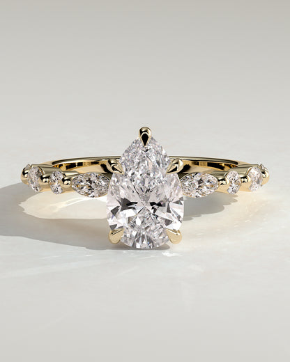 2.0 CT Pear Pave Moissanite Diamond Engagement Ring