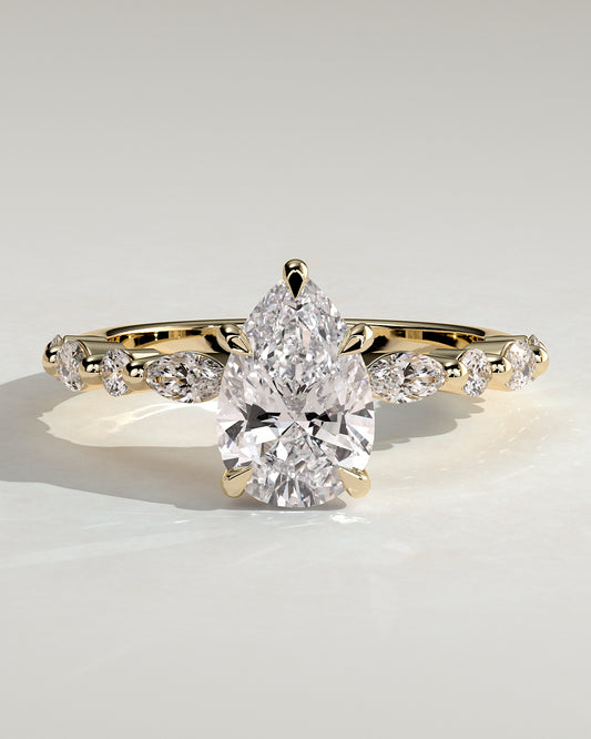 2.0 CT Pear Pave Moissanite Diamond Engagement Ring