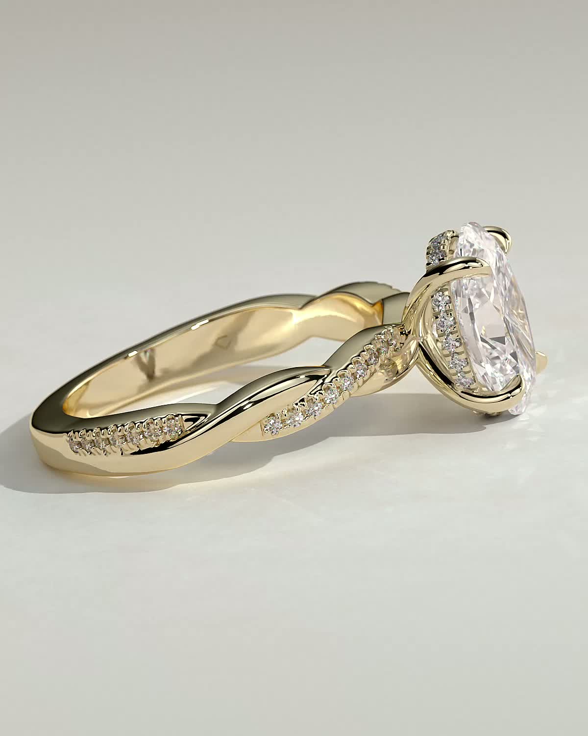 2.0 CT Oval Criss Cross Pave Moissanite Engagement Ring