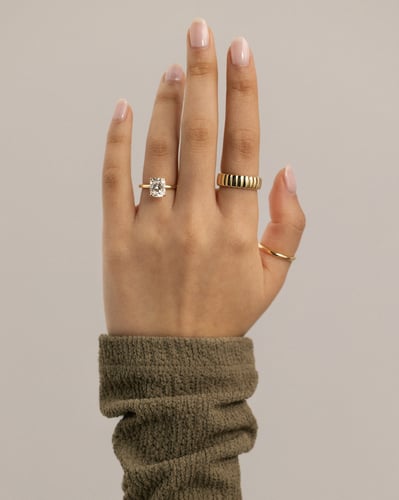 2.0 CT Elongated Cushion Hidden Halo Moissanite Engagement Ring