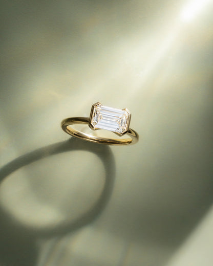 2 CT Emerald Cut East-West Solitaire Moissanite Engagement Ring