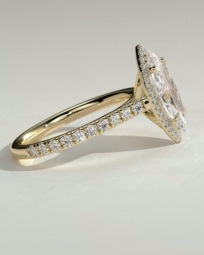 2 CT Marquise Cut Halo and Pave Moissanite Diamond Engagement Ring