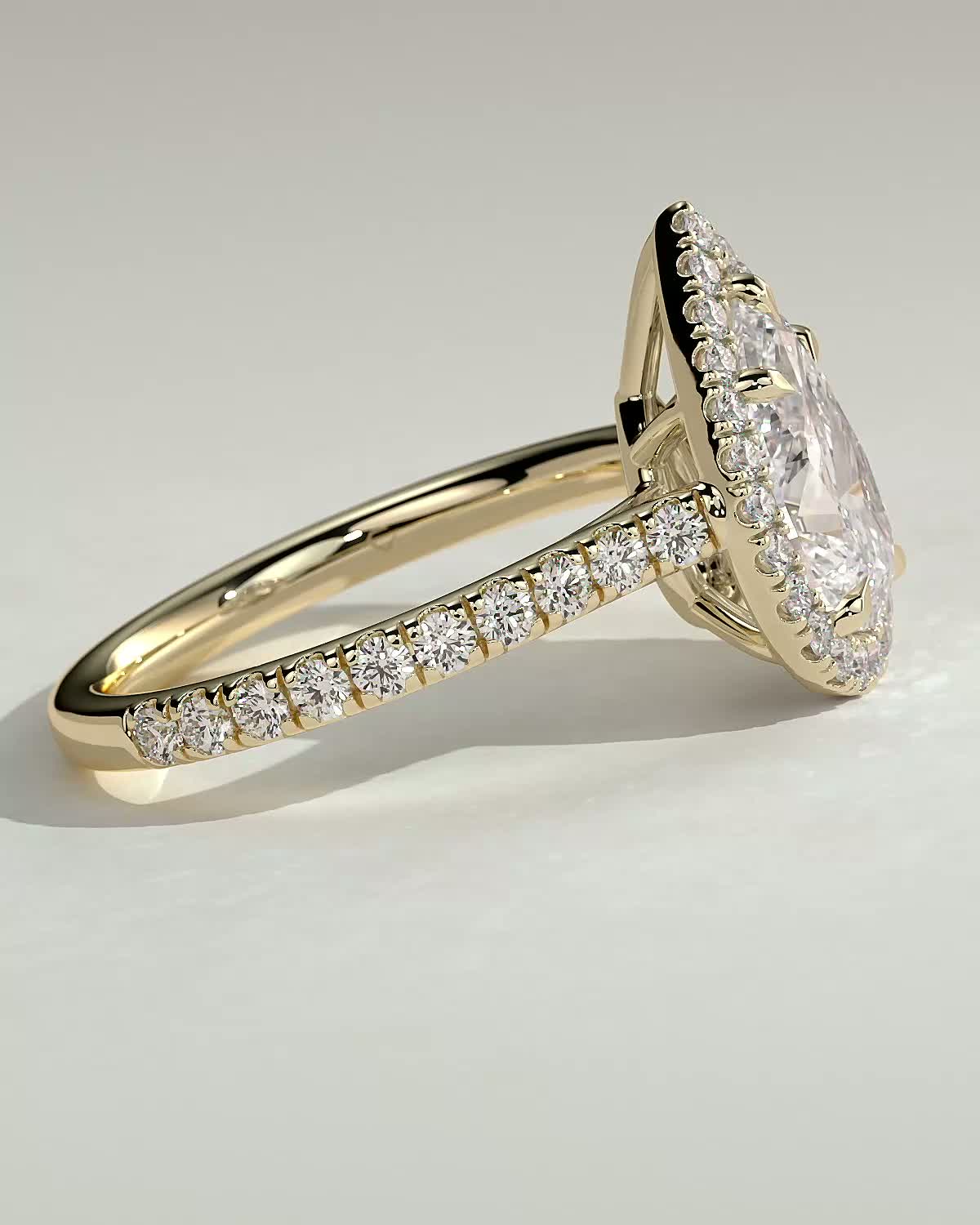 2 CT Pear Cut Halo and Pave Moissanite Diamond Engagement Ring