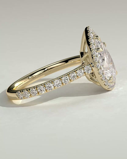2 CT Pear Cut Halo and Pave Moissanite Diamond Engagement Ring