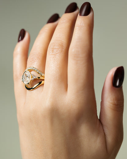 2.0 CT Oval Cluster & Bezel Styled Moissanite Engagement Ring