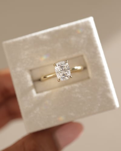 2.0 CT Elongated Cushion Hidden Halo Moissanite Engagement Ring