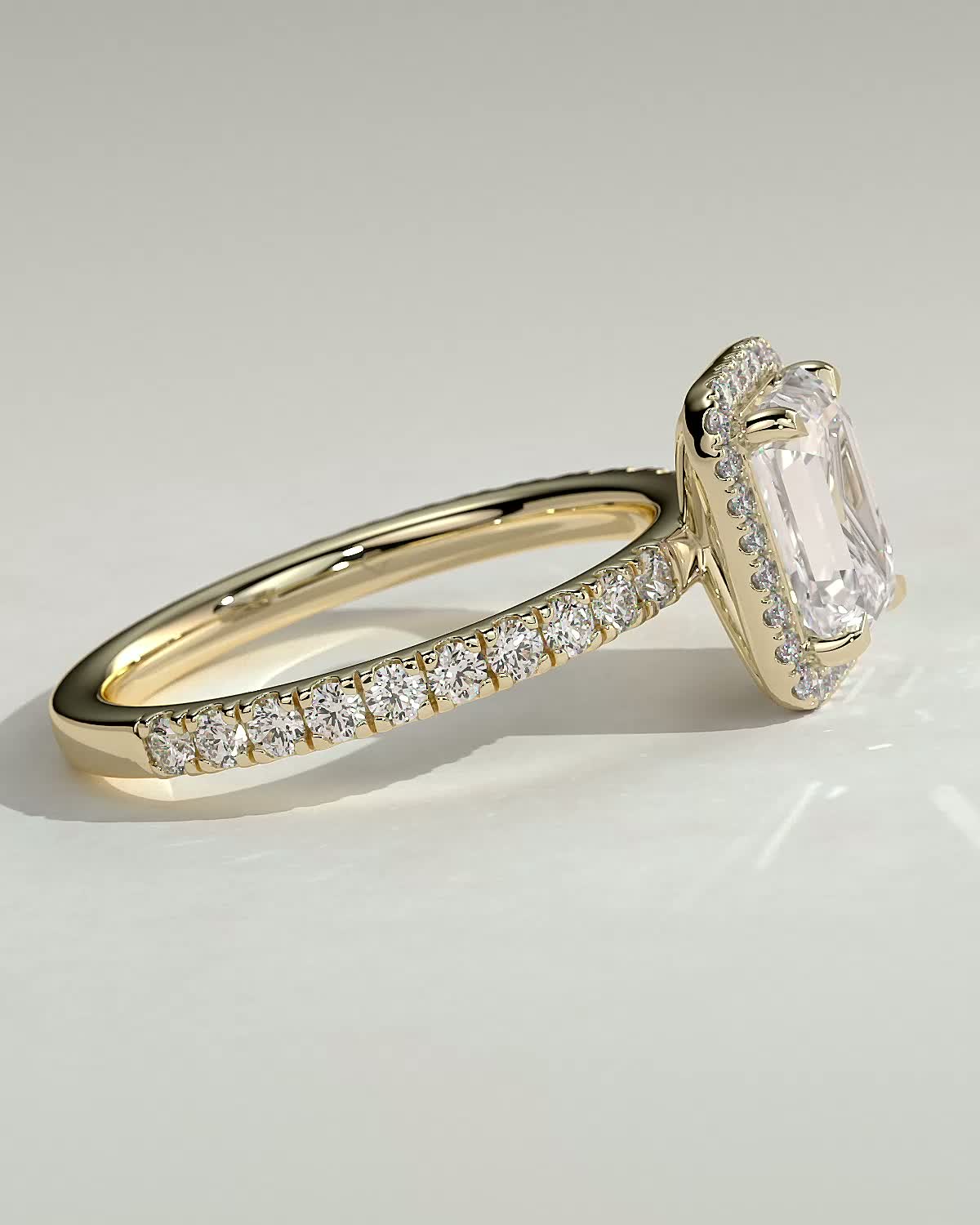 2 CT Emerald Cut Halo and Pave Moissanite Diamond Engagement Ring