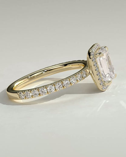 2 CT Emerald Cut Halo and Pave Moissanite Diamond Engagement Ring