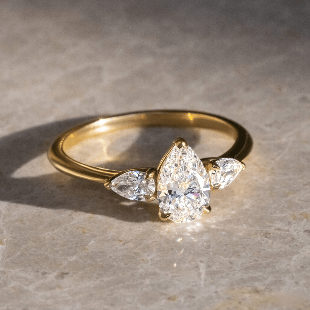Marquise Shaped Three Stone Lab Grown Diamond Engagement Ring