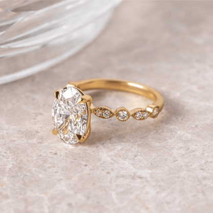Marquise Shaped Three Stone Lab Grown Diamond Engagement Ring