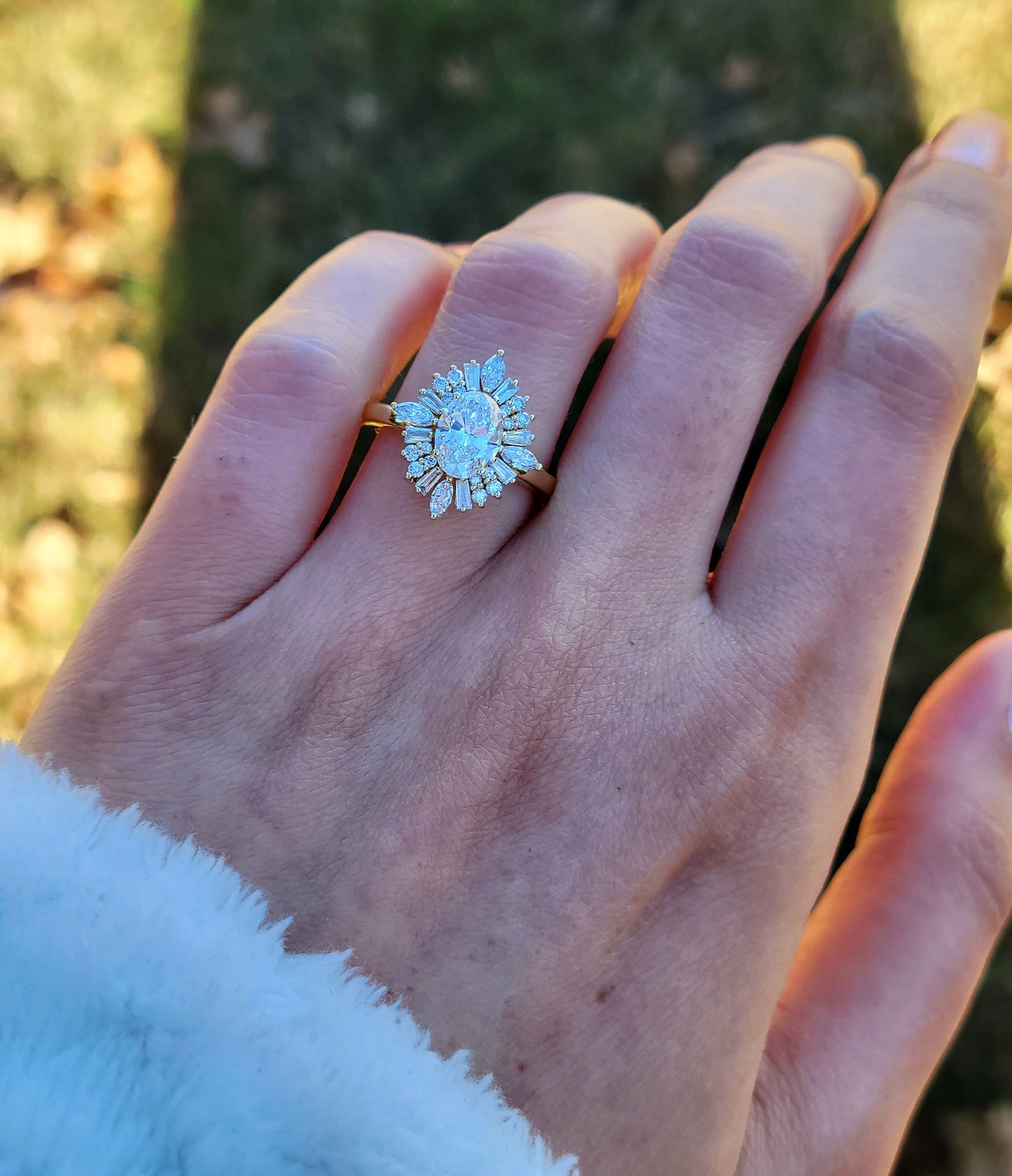 Marquise Shaped Three Stone Lab Grown Diamond Engagement Ring