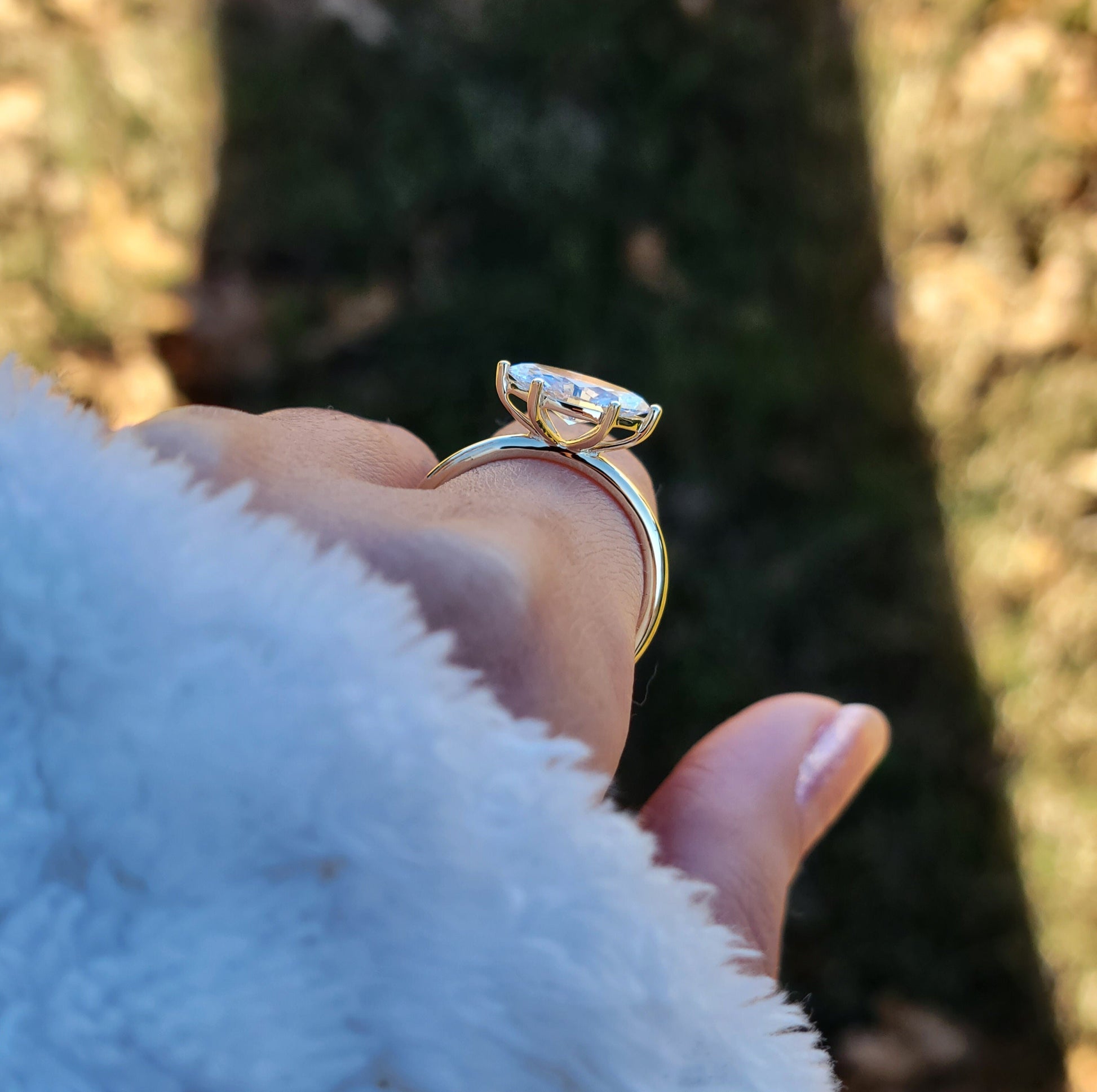 Marquise Shaped Three Stone Lab Grown Diamond Engagement Ring