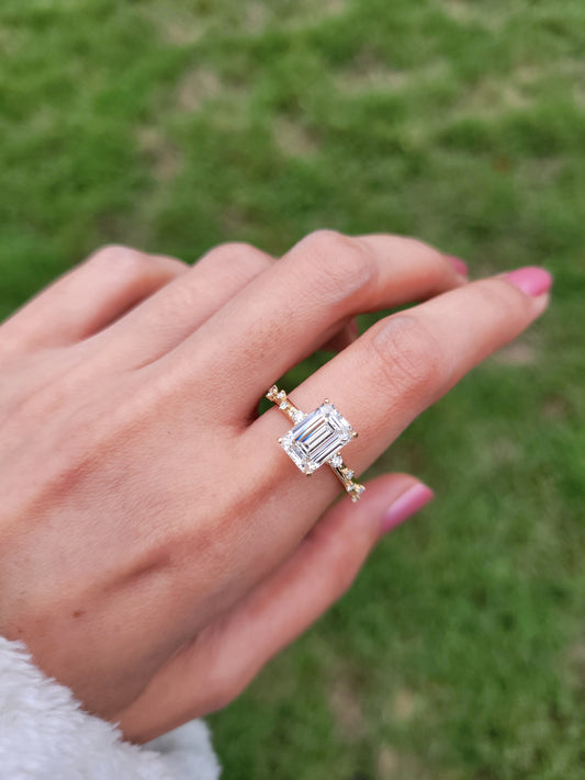 Marquise Shaped Three Stone Lab Grown Diamond Engagement Ring