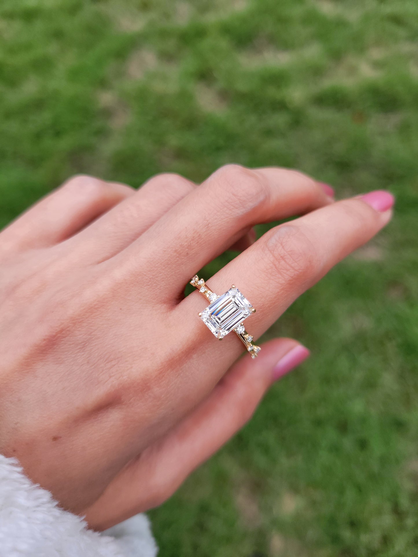 Marquise Shaped Three Stone Lab Grown Diamond Engagement Ring