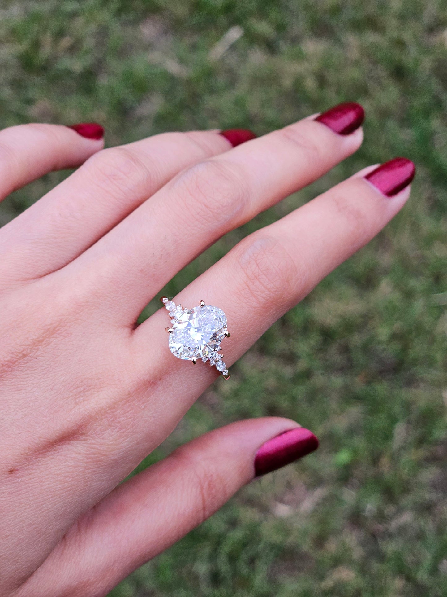 Marquise Shaped Three Stone Lab Grown Diamond Engagement Ring