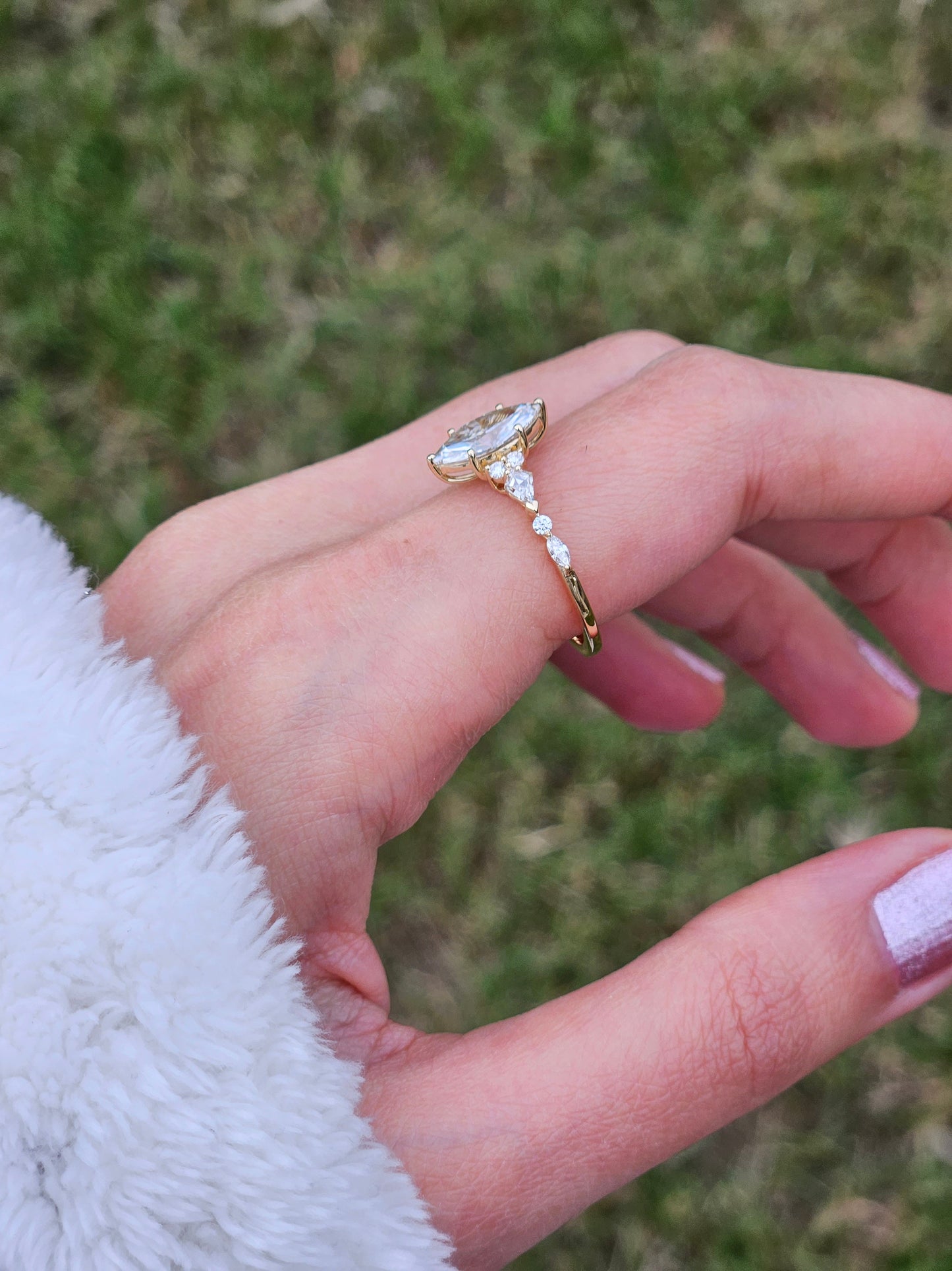 1 CT Marquise Shaped Cluster Pave Moissanite Diamond Engagement Ring