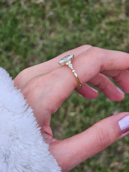 1 CT Marquise Shaped Cluster Pave Moissanite Diamond Engagement Ring