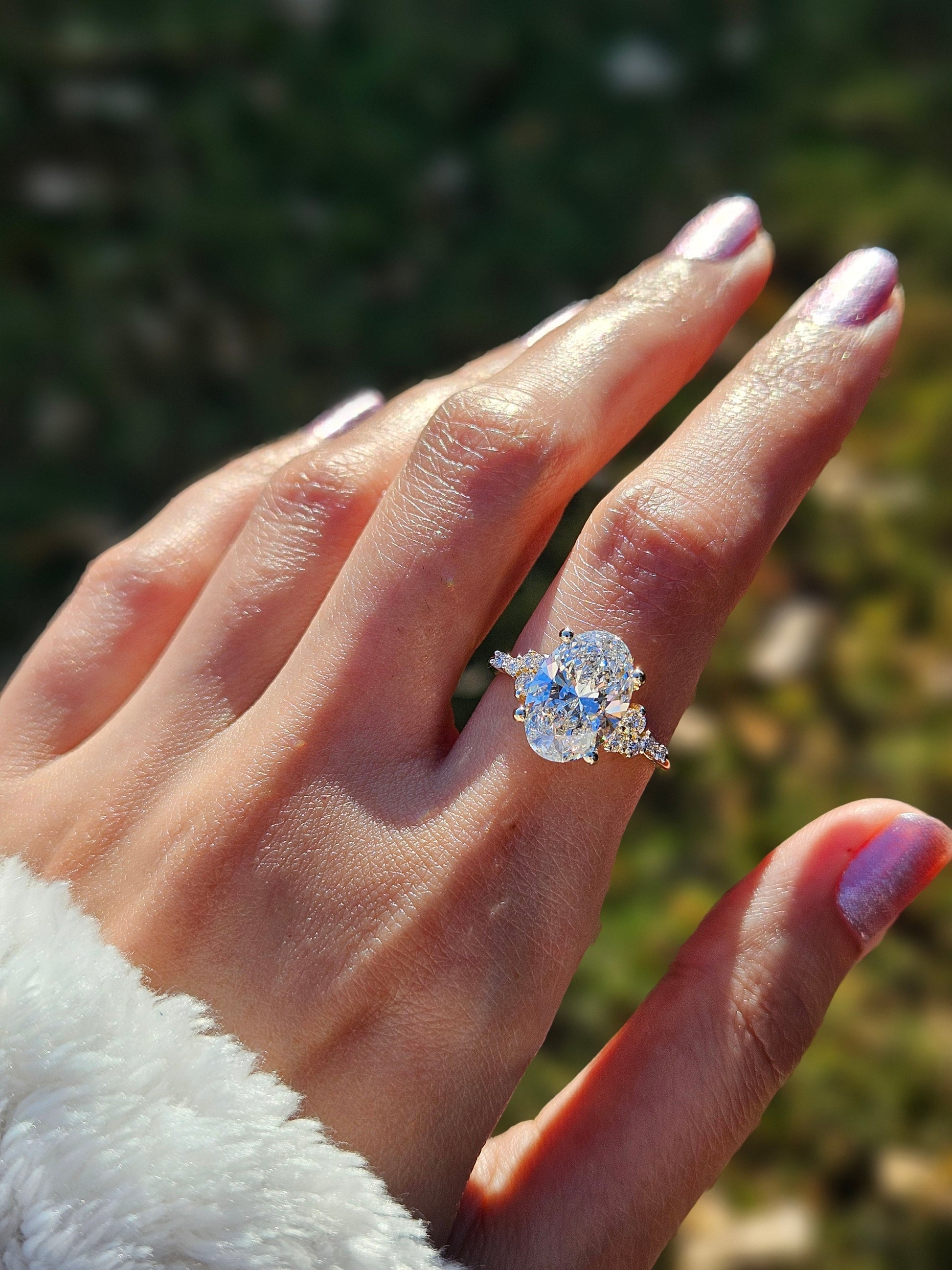 Marquise Shaped Three Stone Lab Grown Diamond Engagement Ring
