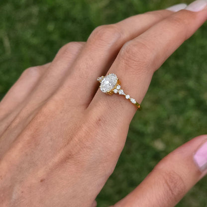 1 CT Oval Shaped Cluster Moissanite Diamond Engagement Ring