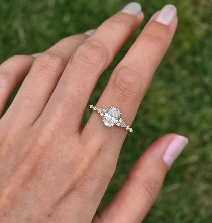 1 CT Oval Shaped Cluster Moissanite Diamond Engagement Ring