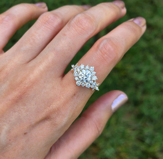 1 CT Round Shaped Cluster Moissanite Diamond Engagement Ring