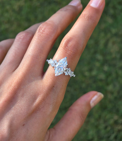 Marquise Shaped Three Stone Lab Grown Diamond Engagement Ring