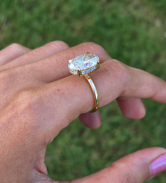 Marquise Shaped Three Stone Lab Grown Diamond Engagement Ring