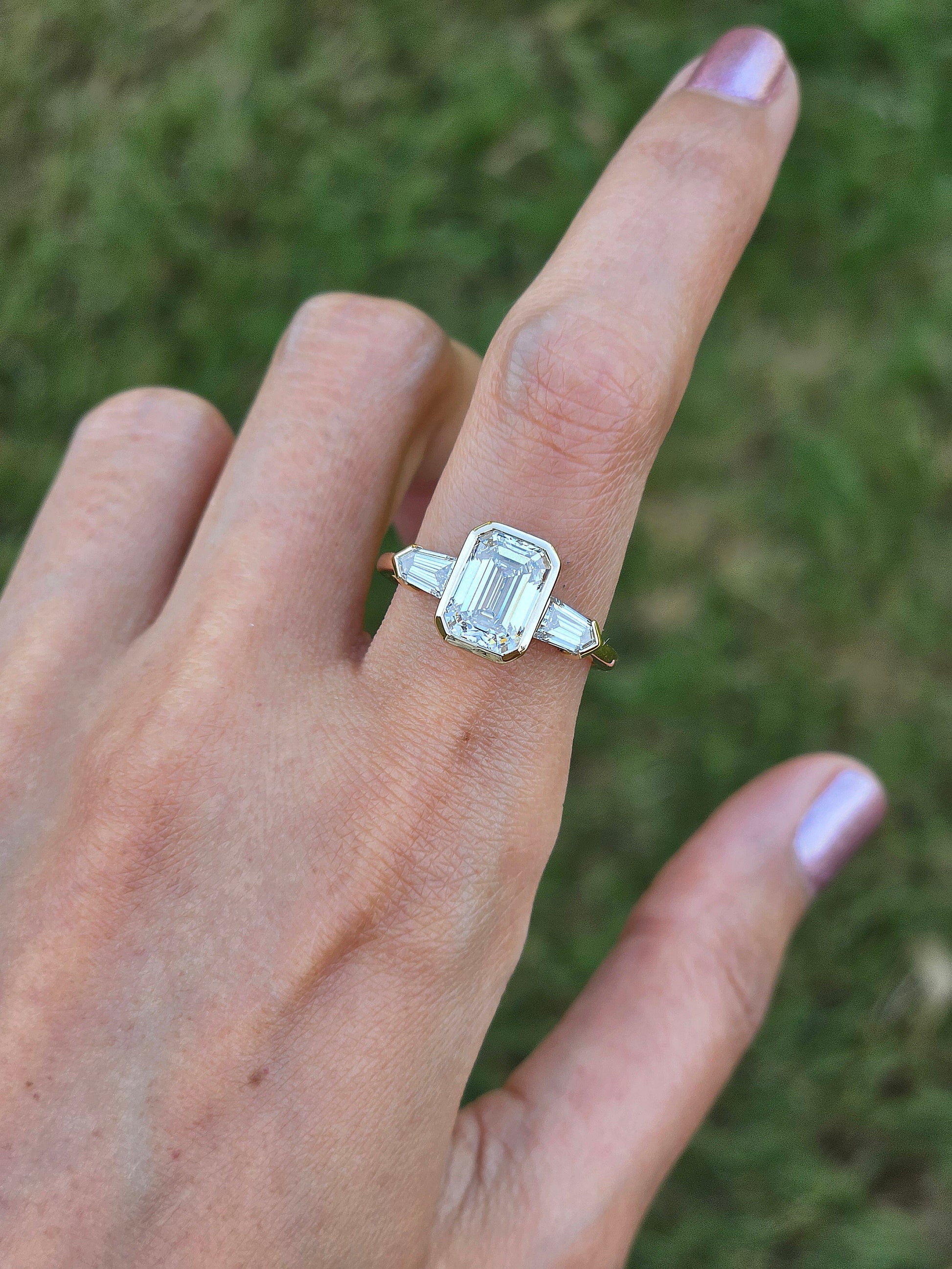 Marquise Shaped Three Stone Lab Grown Diamond Engagement Ring