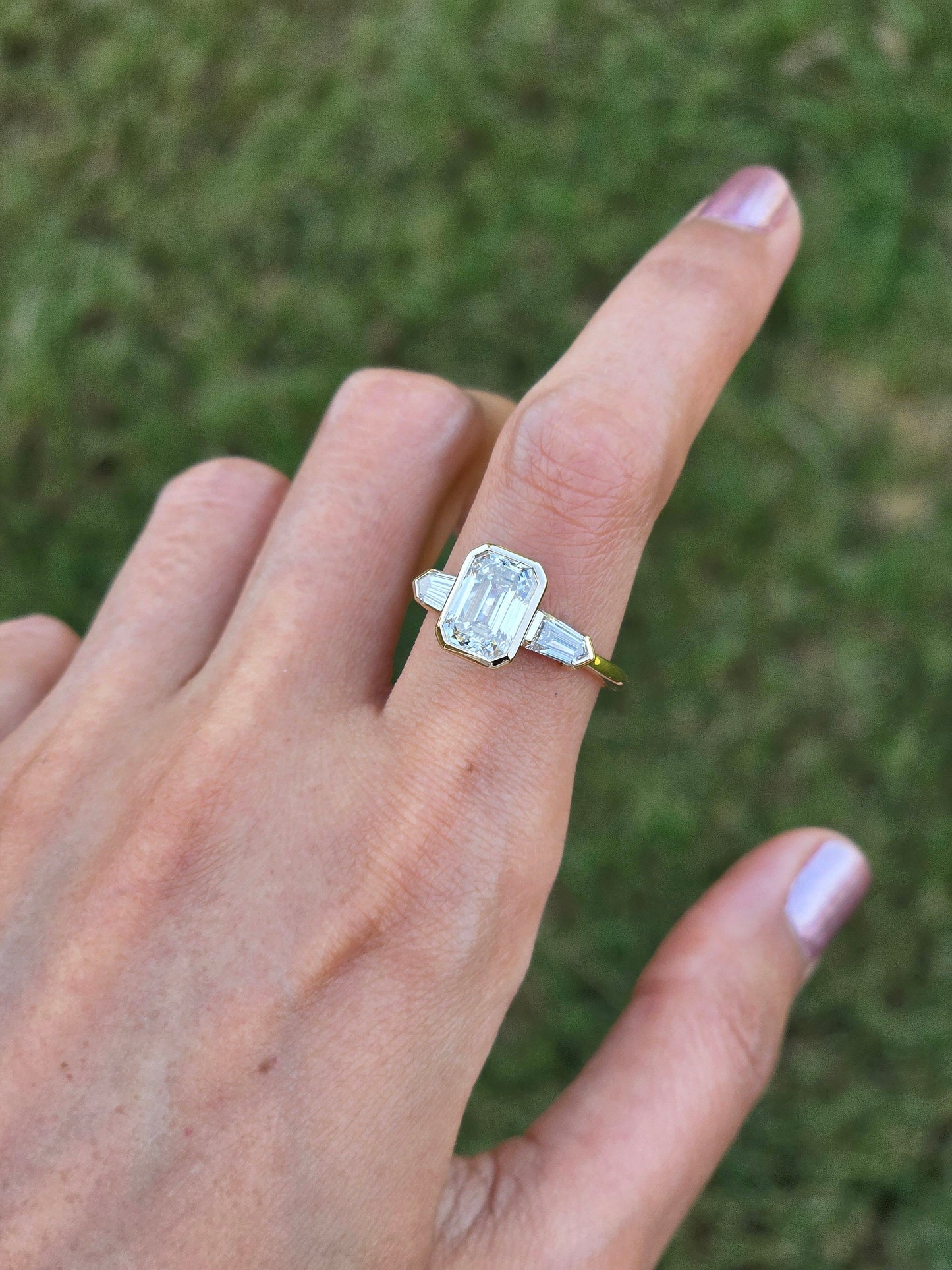 Marquise Shaped Three Stone Lab Grown Diamond Engagement Ring