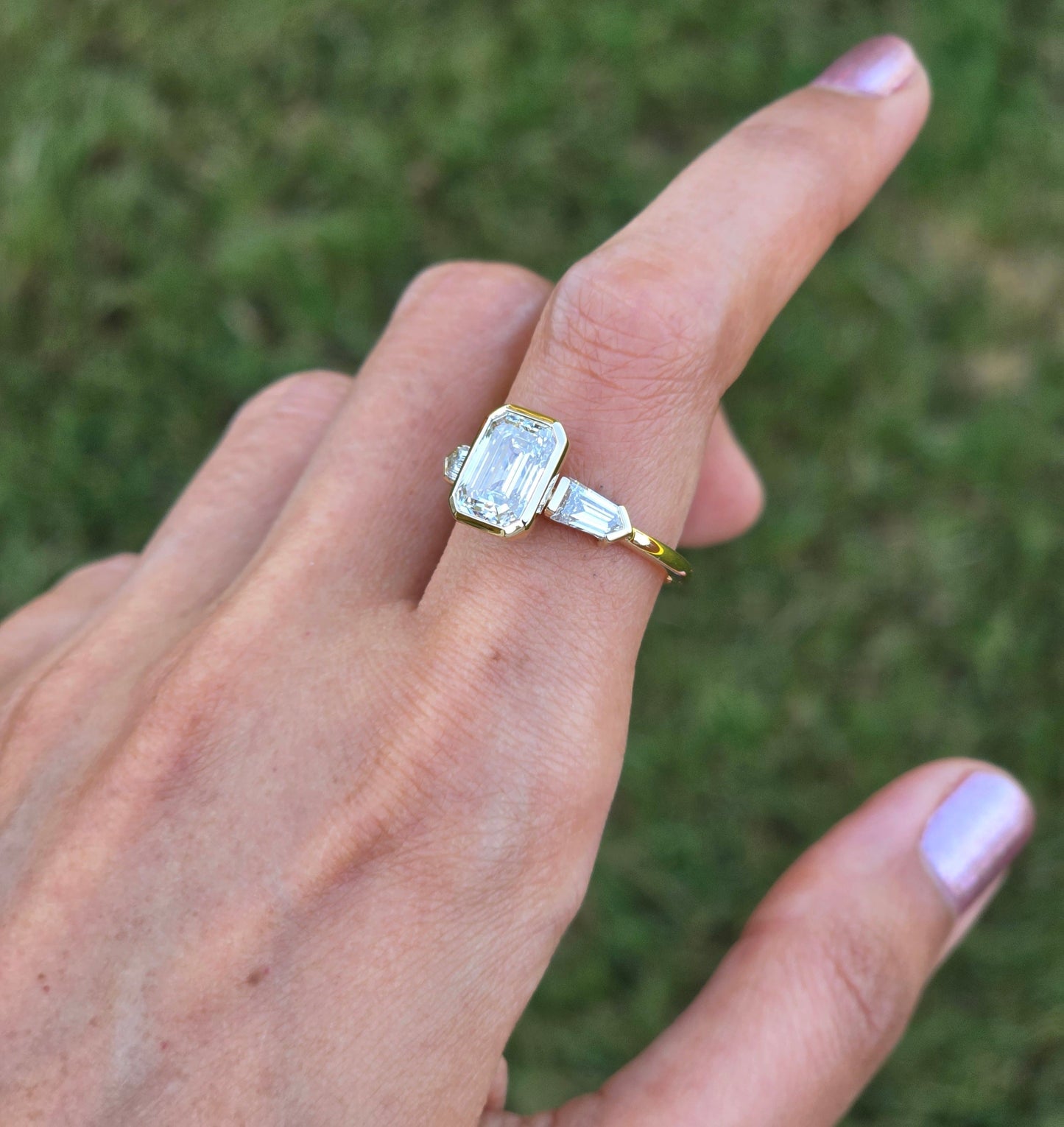 Marquise Shaped Three Stone Lab Grown Diamond Engagement Ring