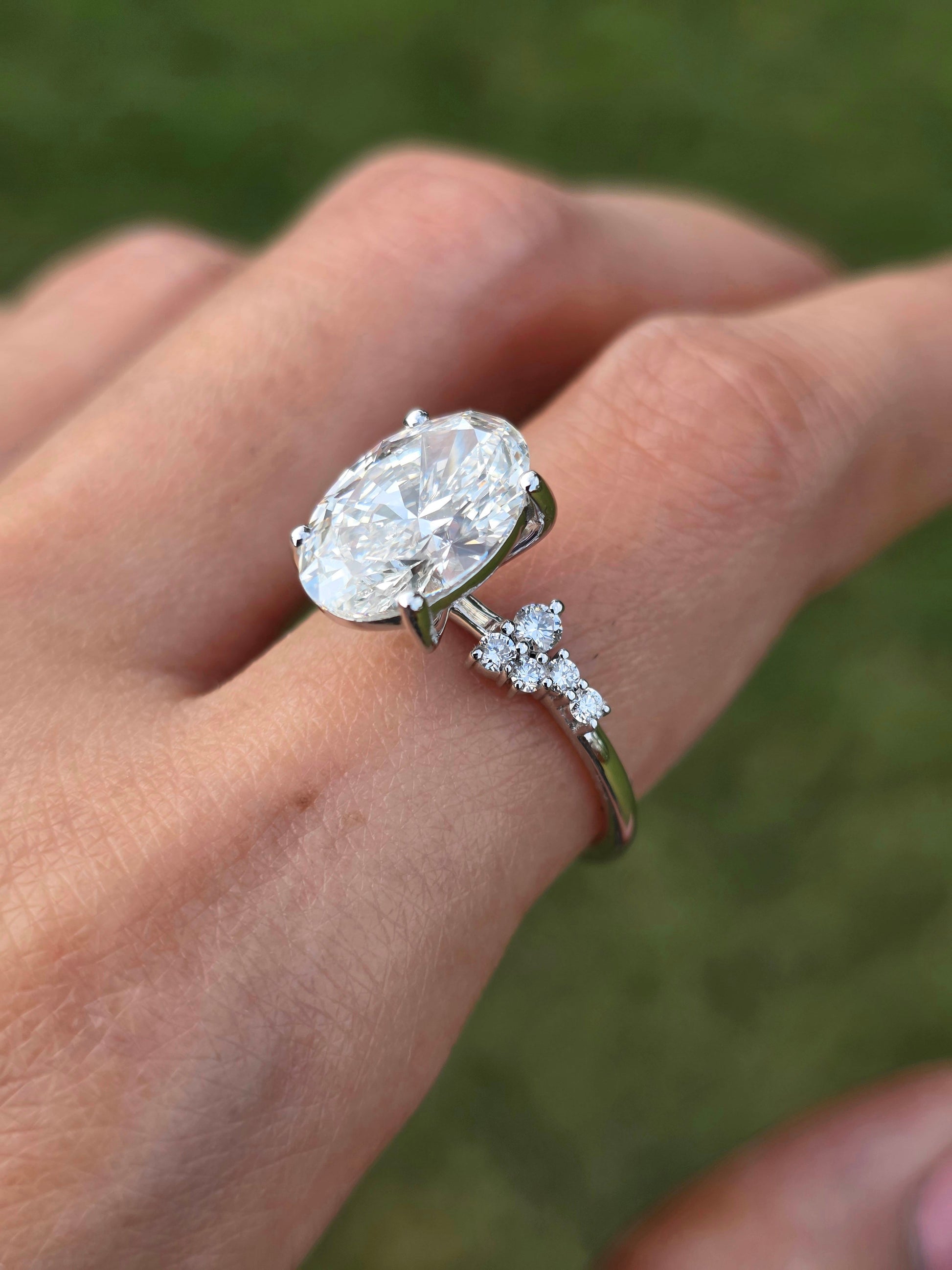 Marquise Shaped Three Stone Lab Grown Diamond Engagement Ring