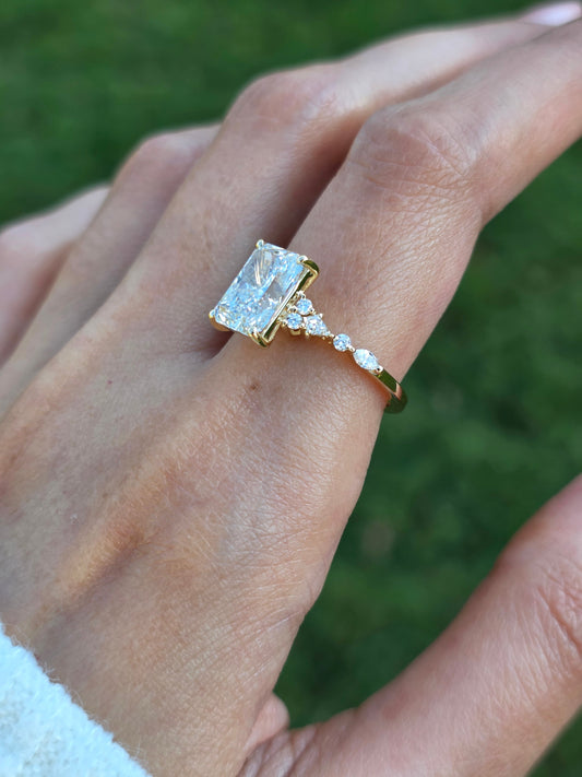 2 CT Radiant Shaped Cluster Pave Moissanite Diamond Engagement Ring