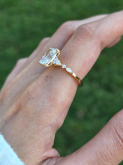 2 CT Radiant Shaped Cluster Pave Moissanite Diamond Engagement Ring