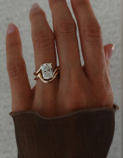 2.5 CT Elonagted Cushion Cut Classic Plain Stacking Moissanite Bridal Ring Set