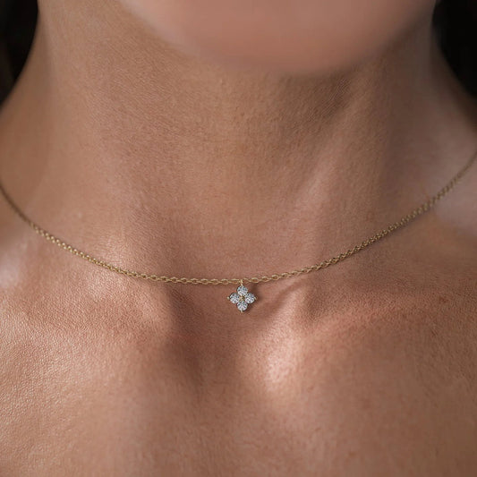 0.16 CT Round Clover Pendant Moissanite Diamond Necklace in Solid Gold