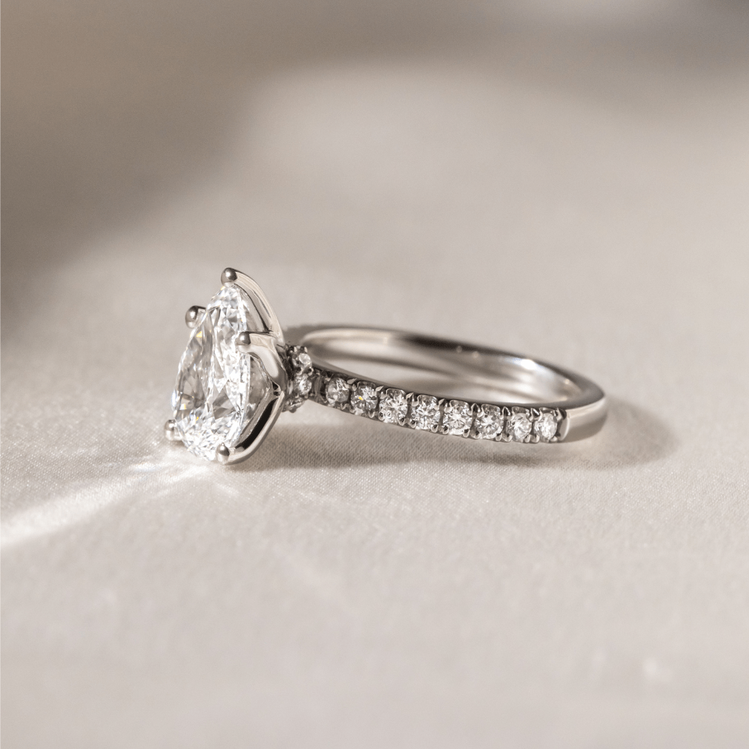 Marquise Shaped Three Stone Lab Grown Diamond Engagement Ring