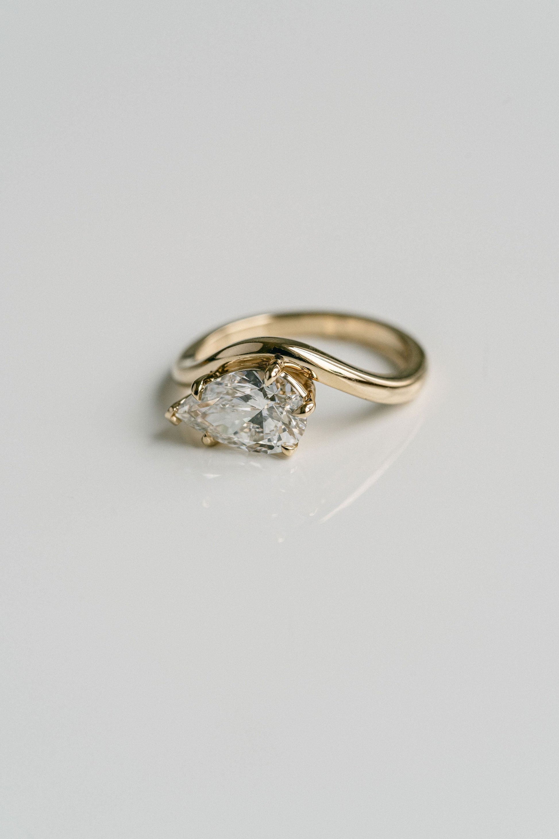 Marquise Shaped Three Stone Lab Grown Diamond Engagement Ring