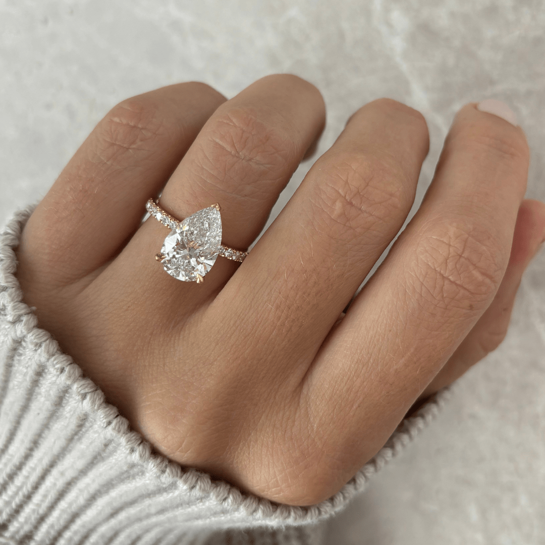 Marquise Shaped Three Stone Lab Grown Diamond Engagement Ring