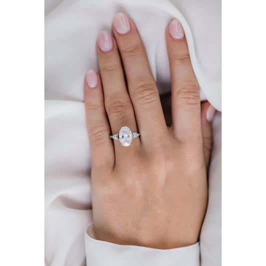 4.0 CT Crushed Ice Oval Three Stone Moissanite Engagement Ring (US Size 7.5 Ready To Ship)