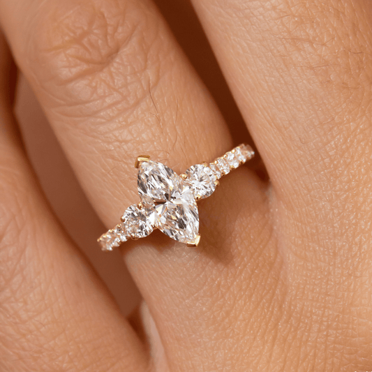 Marquise Shaped Three Stone Lab Grown Diamond Engagement Ring