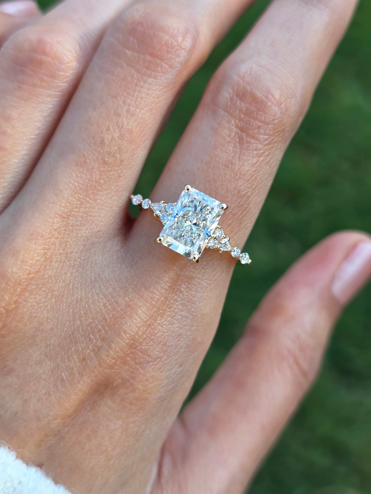 2 CT Radiant Shaped Cluster Pave Moissanite Diamond Engagement Ring