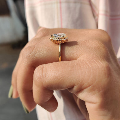 Pear Cut Moissanite Engagement Ring With Halo Setting