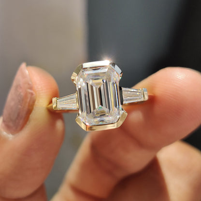 Emerald Cut Engagement Ring With Knife Edge Shank Band