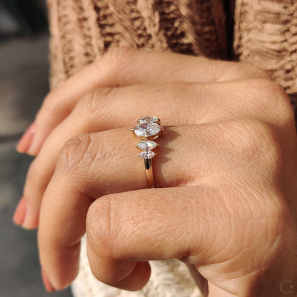 5 Stone Diamond Ring With Oval and Marquise Cut