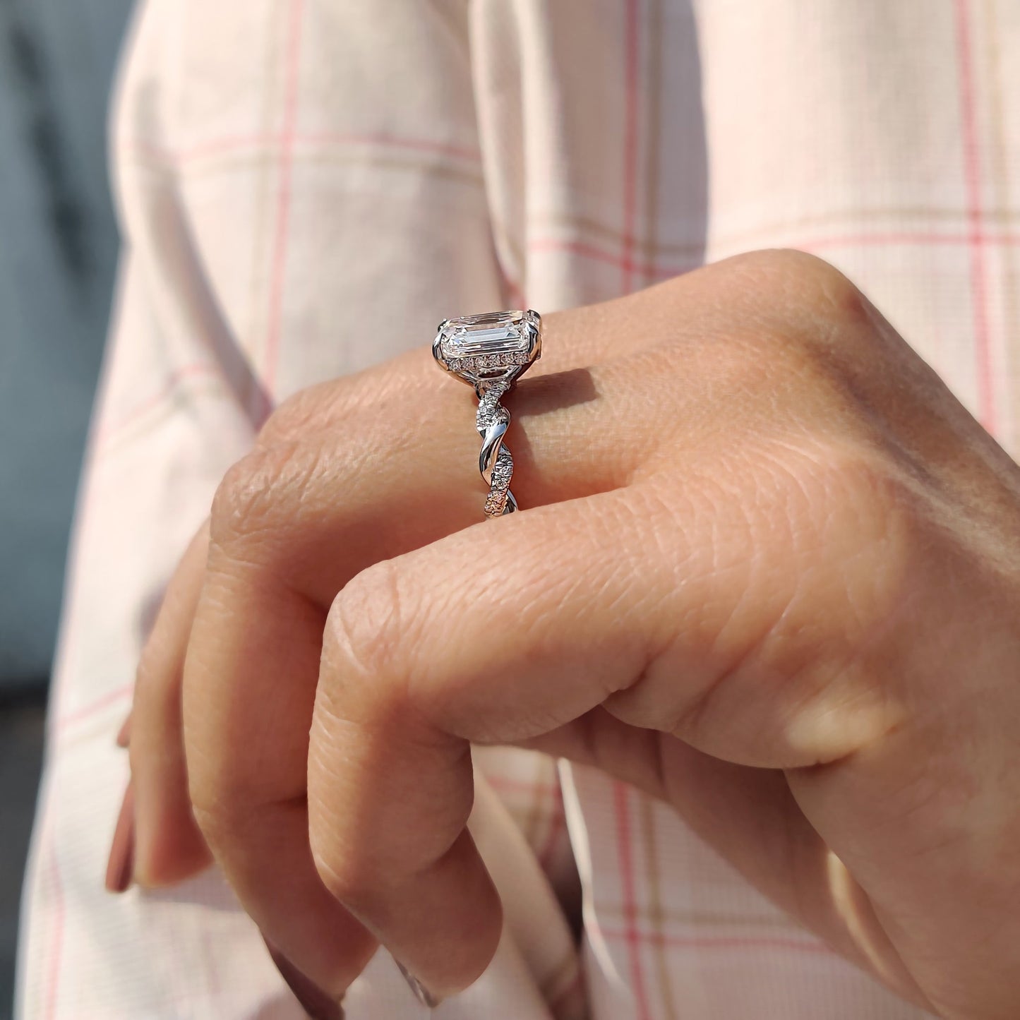 Emerald Cut Moissanite Ring With Hidden Halo Style