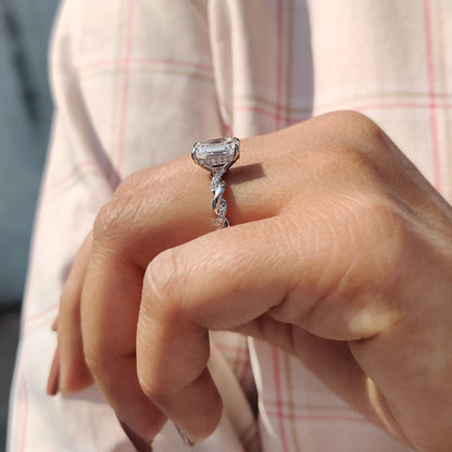 Emerald Cut Moissanite Ring With Hidden Halo Style