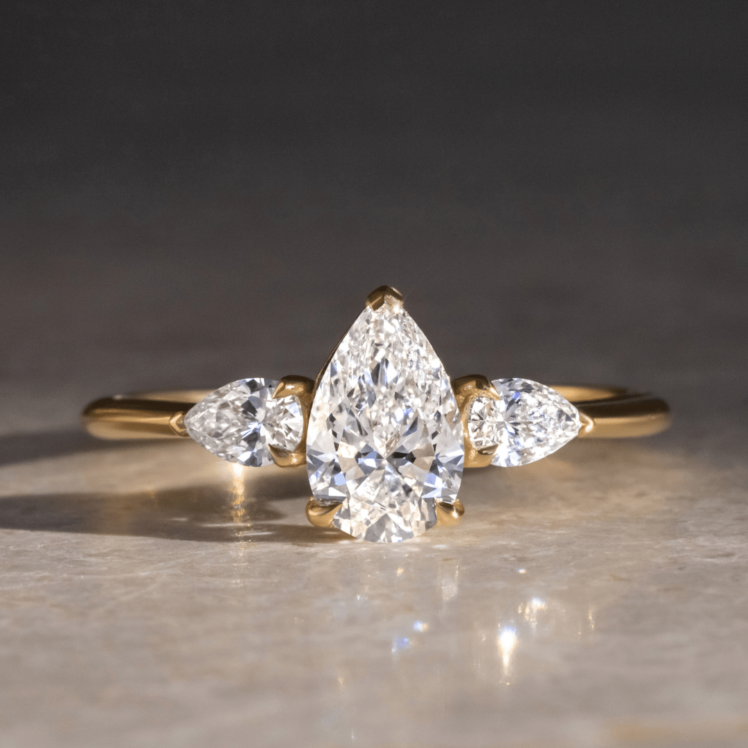 Marquise Shaped Three Stone Lab Grown Diamond Engagement Ring