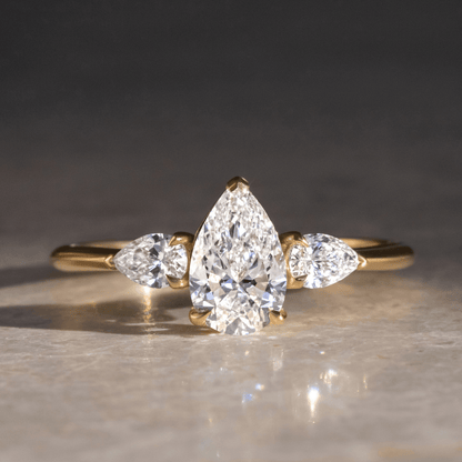 Marquise Shaped Three Stone Lab Grown Diamond Engagement Ring