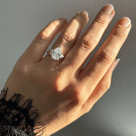 Marquise Shaped Three Stone Lab Grown Diamond Engagement Ring