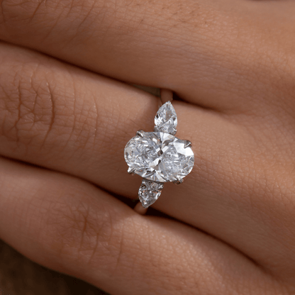 Marquise Shaped Three Stone Lab Grown Diamond Engagement Ring